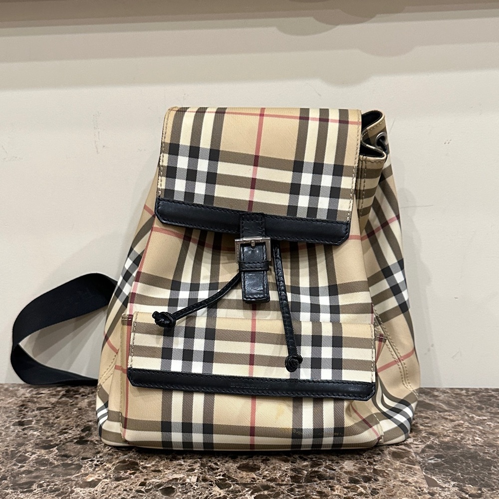 Burberry Beige and Black Plaid Backpack